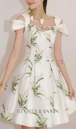 FLORAL PRINTED MINI DRESS IN WHITE Gloria Lanvin