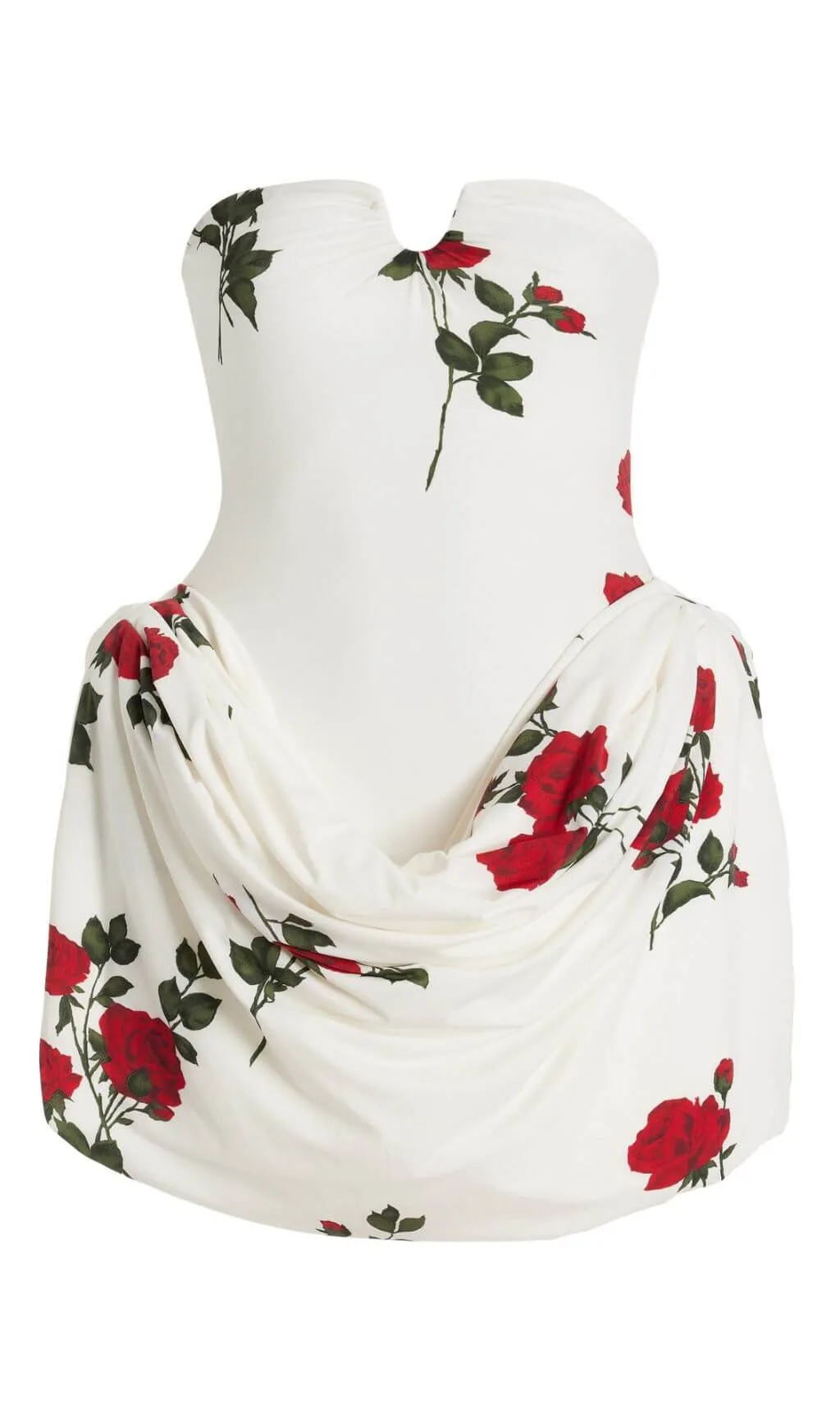 FLORAL-PRINTED PLEATED STRAPLESS MINI DRESS IN WHITE Gloria Lanvin
