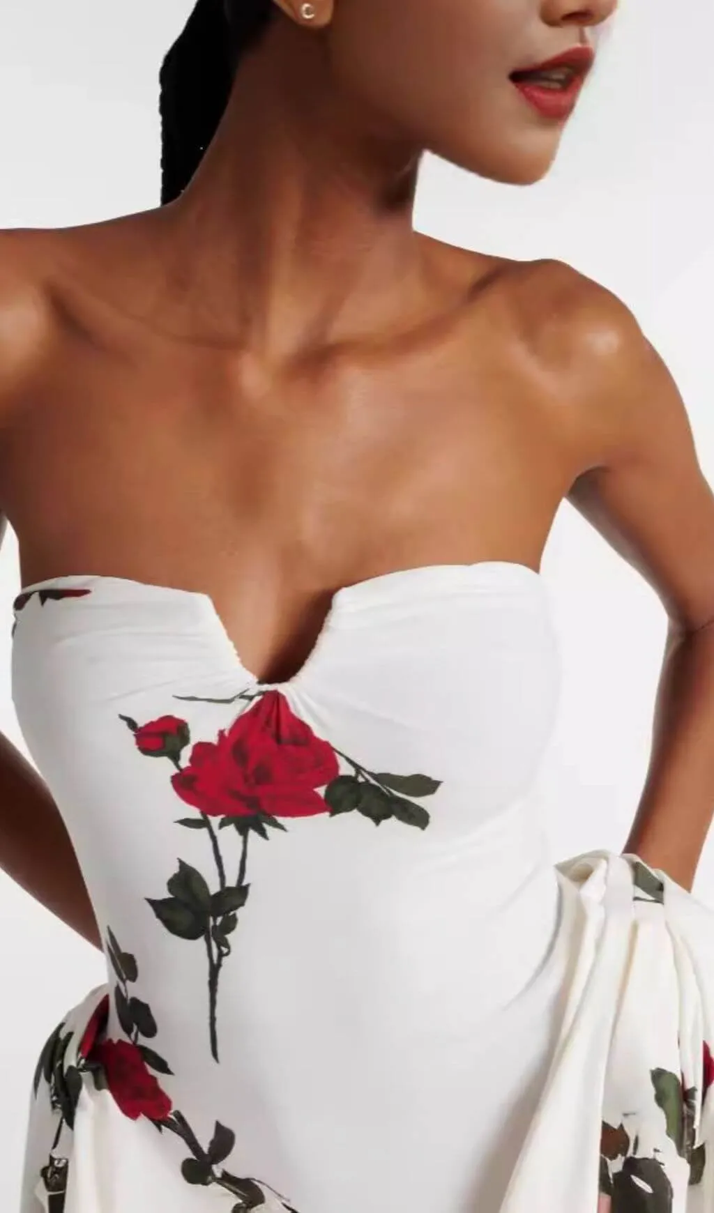FLORAL-PRINTED PLEATED STRAPLESS MINI DRESS IN WHITE Gloria Lanvin