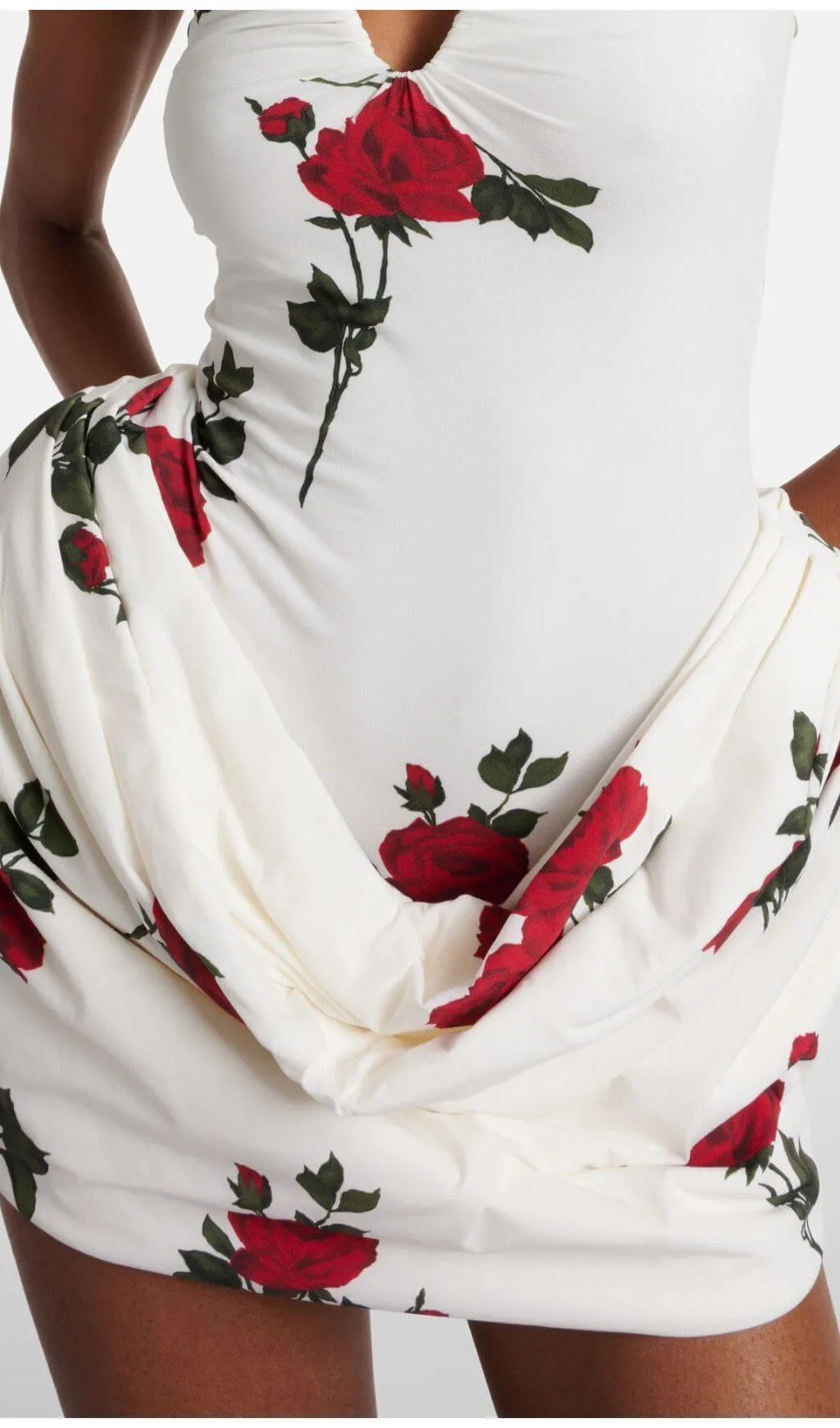 FLORAL-PRINTED PLEATED STRAPLESS MINI DRESS IN WHITE Gloria Lanvin