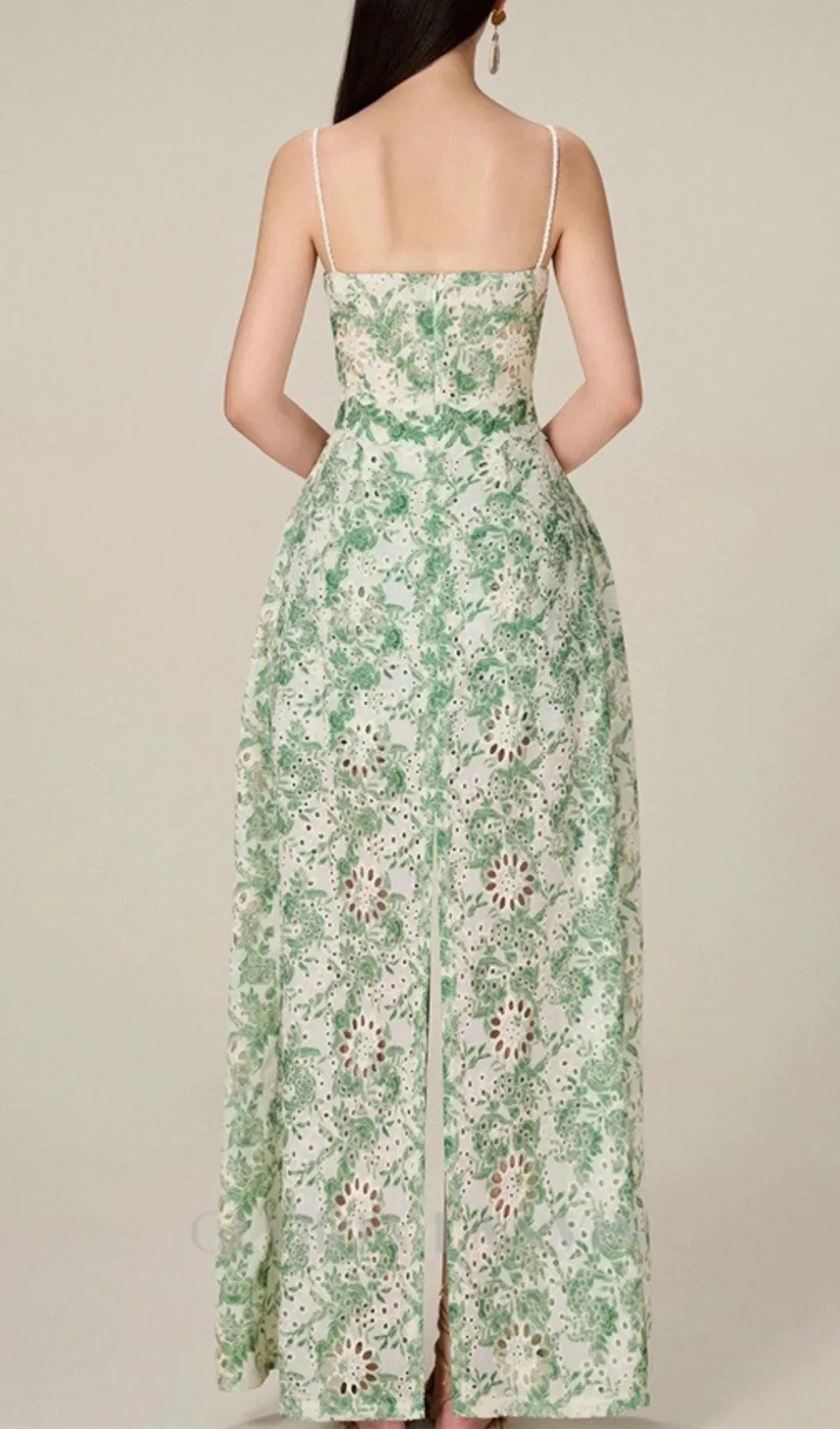 FLORAL PRINTED THIGH SLIT MIDI DRESS IN GREEN Gloria Lanvin
