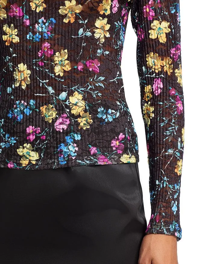 Floral Puckered Lace Top in black multi Gloria Lanvin