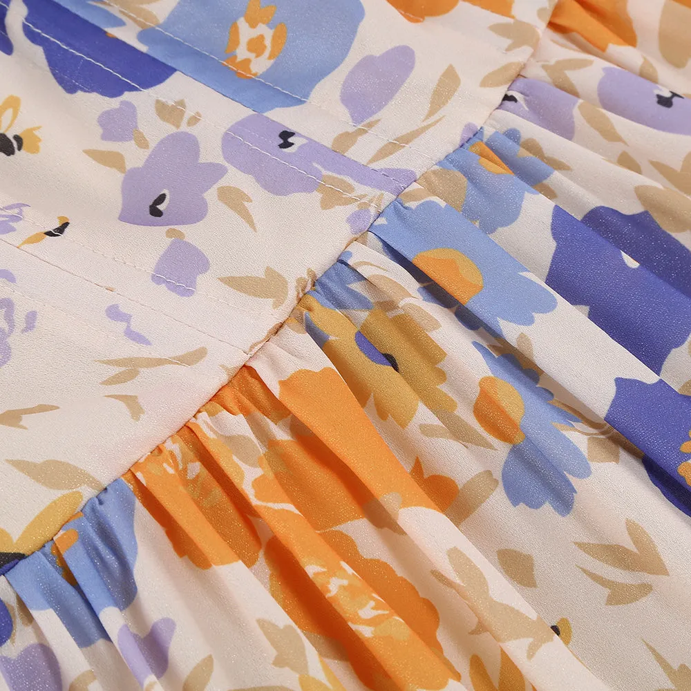FLORAL PUFF SLEEVE V-NECK MAXI DRESS Gloria Lanvin