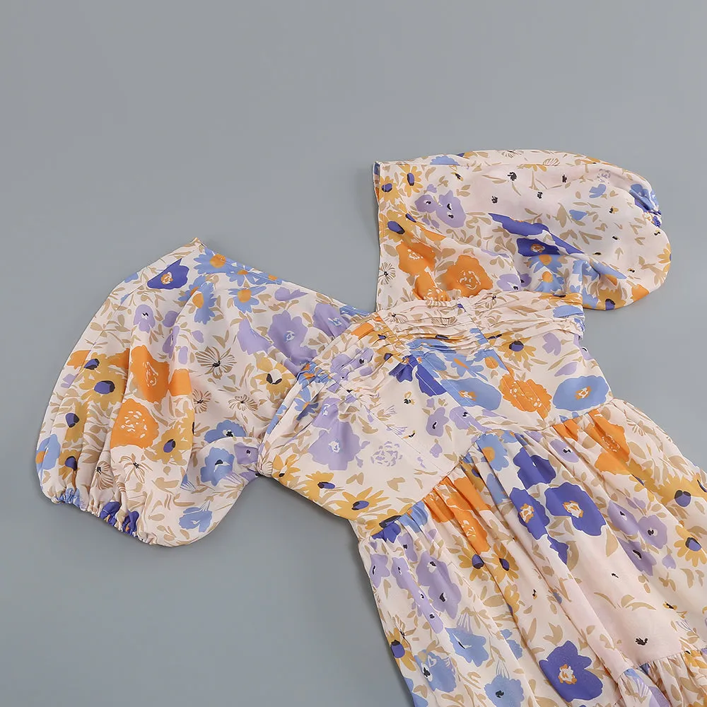 FLORAL PUFF SLEEVE V-NECK MAXI DRESS Gloria Lanvin