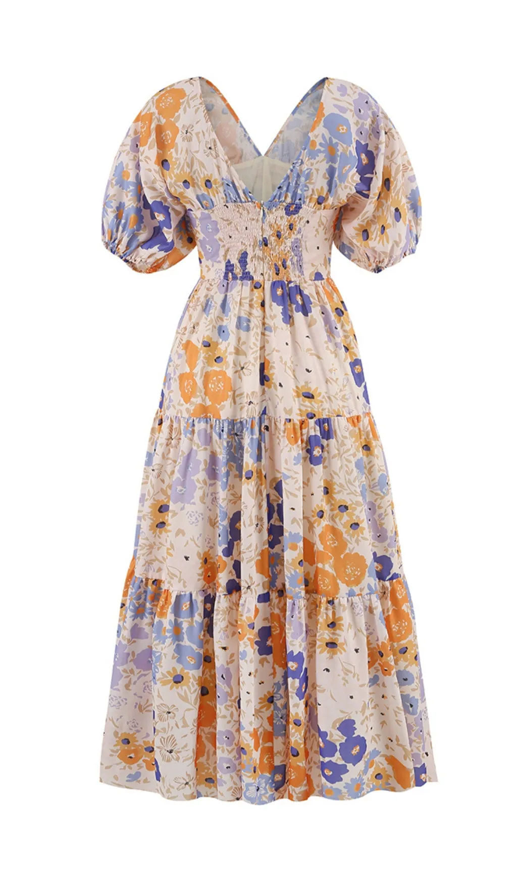 FLORAL PUFF SLEEVE V-NECK MAXI DRESS Gloria Lanvin