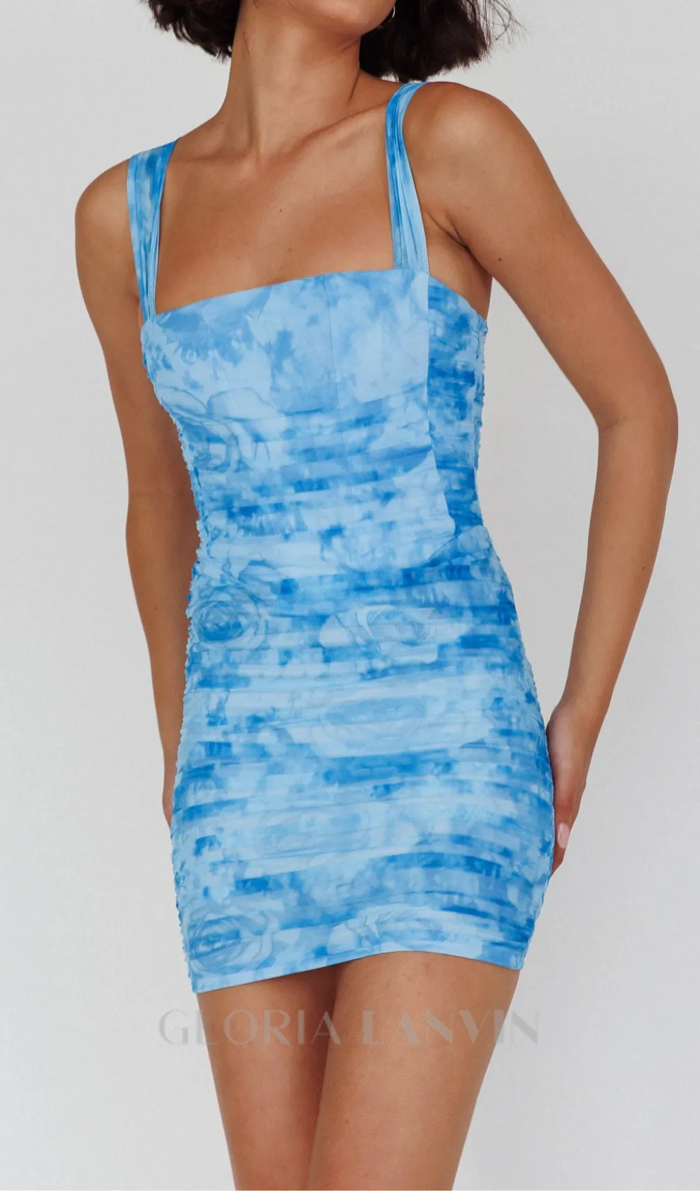 Floral Ruched Mini Dress in blue Gloria Lanvin
