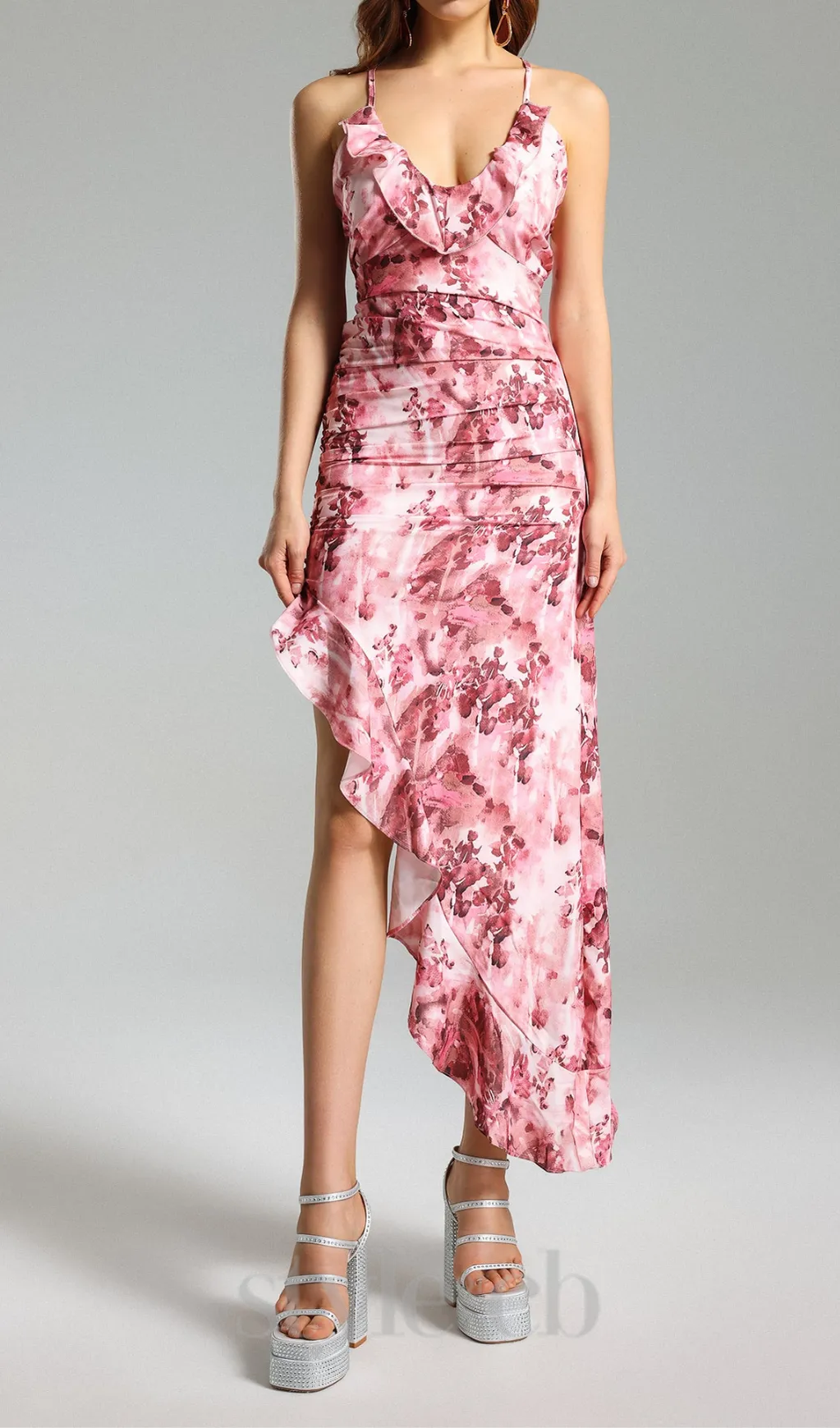 FLORAL RUFFLED SKEW DRESS Gloria Lanvin
