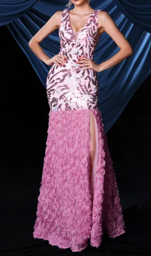 floral sequin split maxi dress in pink Gloria Lanvin