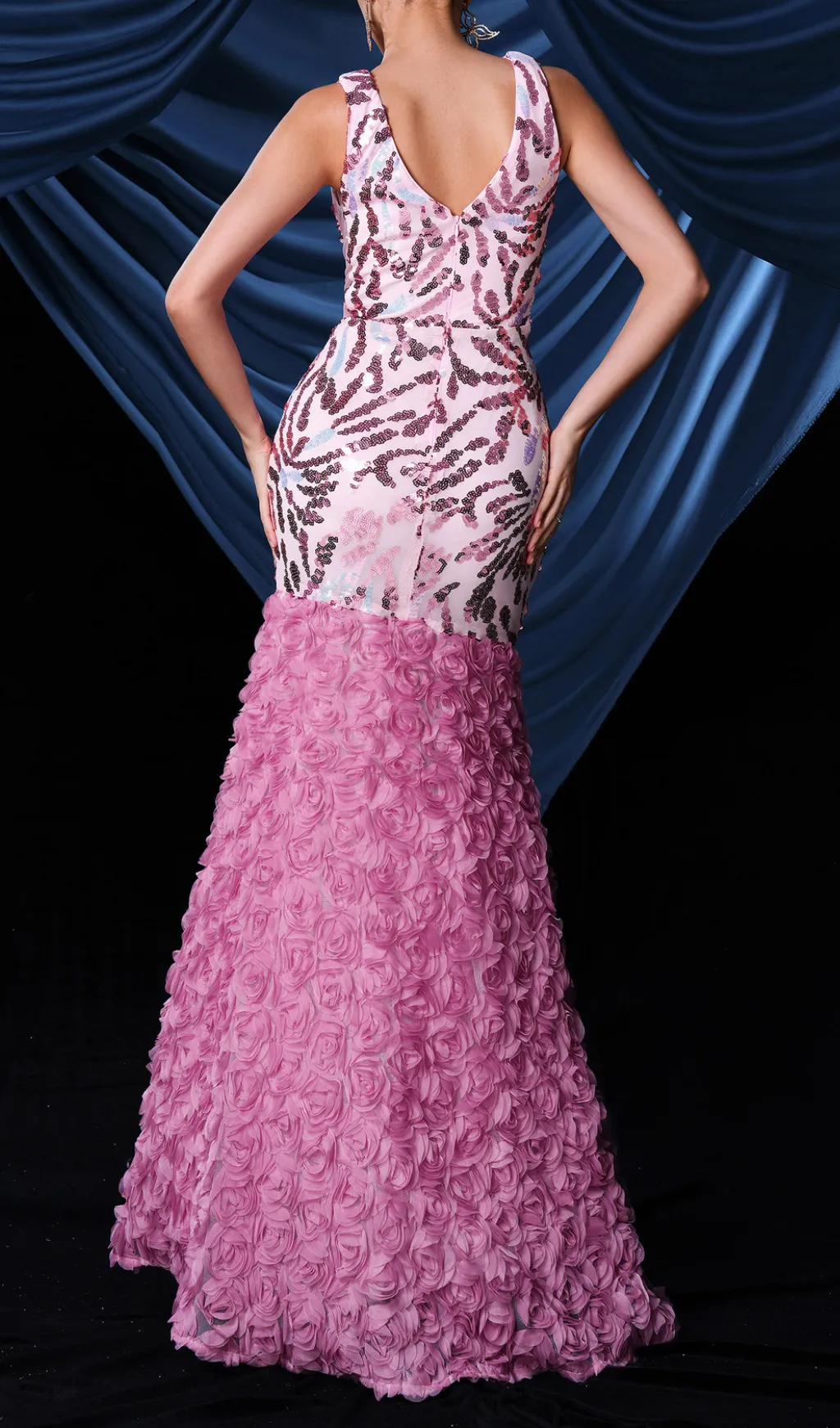 floral sequin split maxi dress in pink Gloria Lanvin