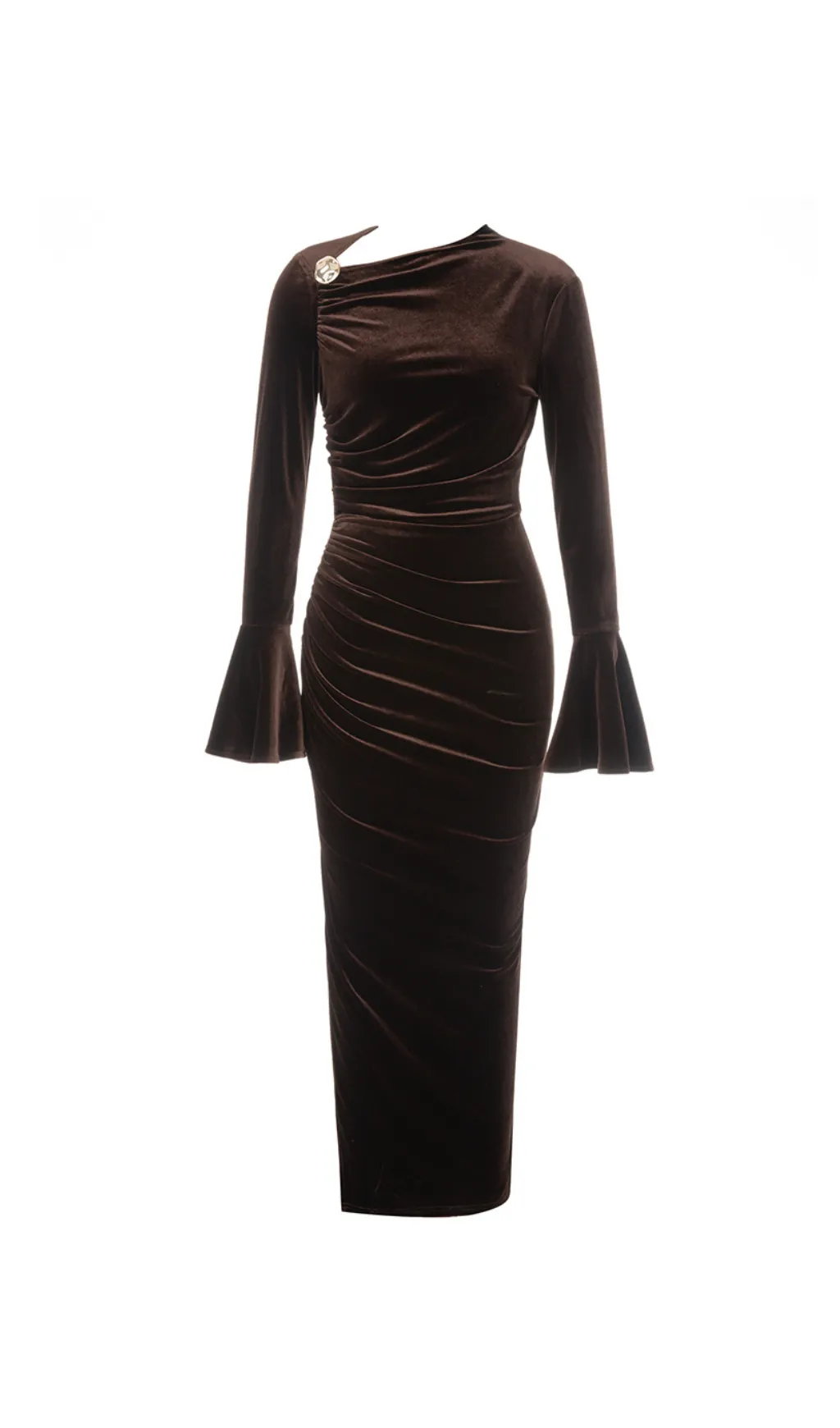 FLOUNCE SLEEVE SPLIT THIGH VELVET DRESS Gloria Lanvin