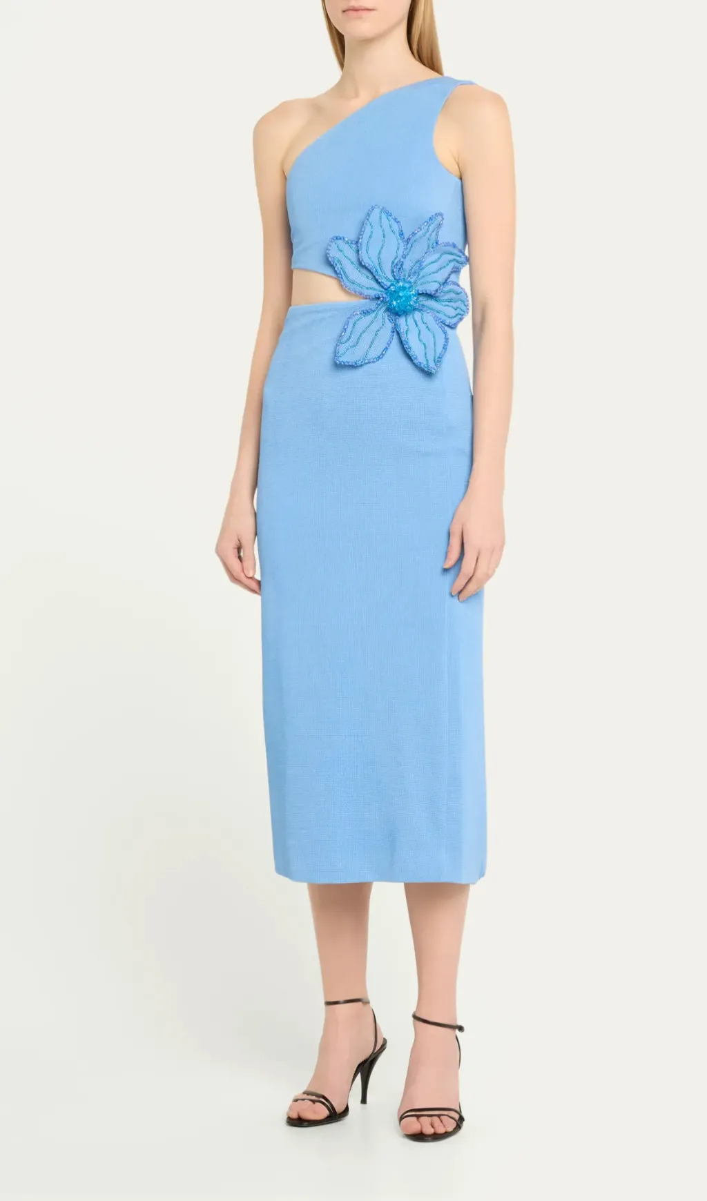 FLOWER APPLIQUE ONE-SHOULDER MIDI DRESS Gloria Lanvin