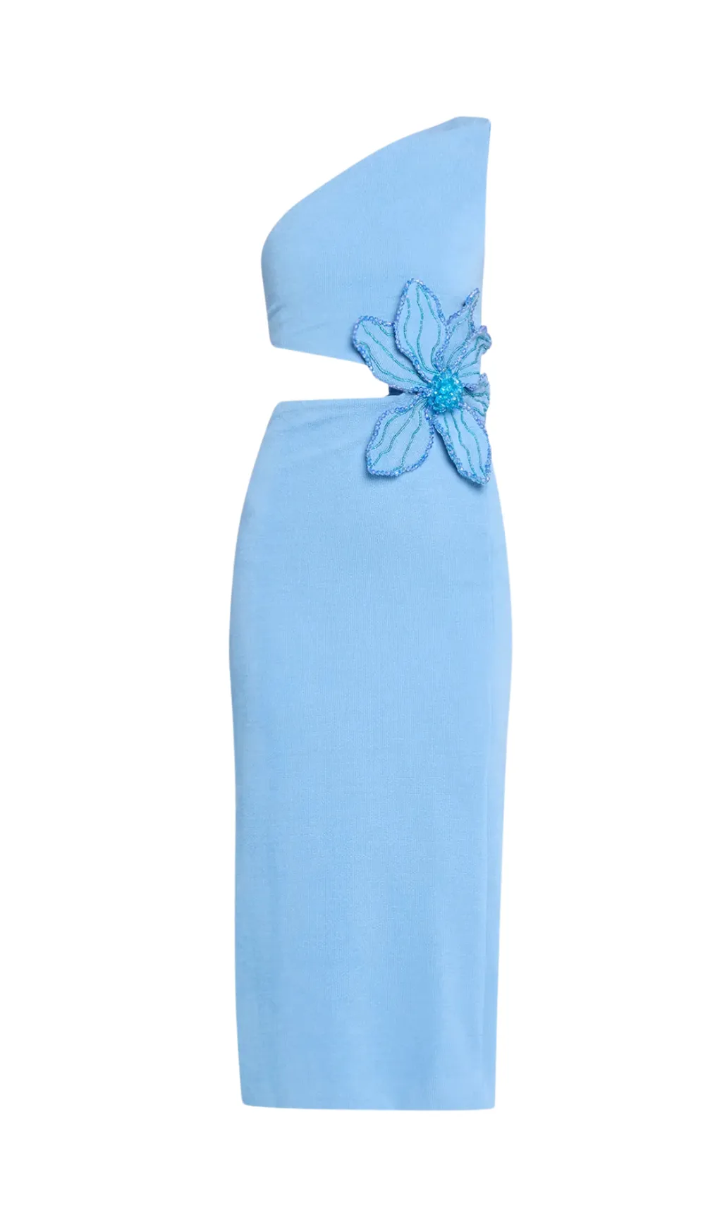 FLOWER APPLIQUE ONE-SHOULDER MIDI DRESS Gloria Lanvin