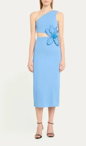 FLOWER APPLIQUE ONE-SHOULDER MIDI DRESS Gloria Lanvin