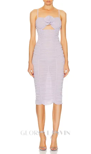 FLOWER BLOOM EMBELLISHED MIDI DRESS IN LILAC Gloria Lanvin