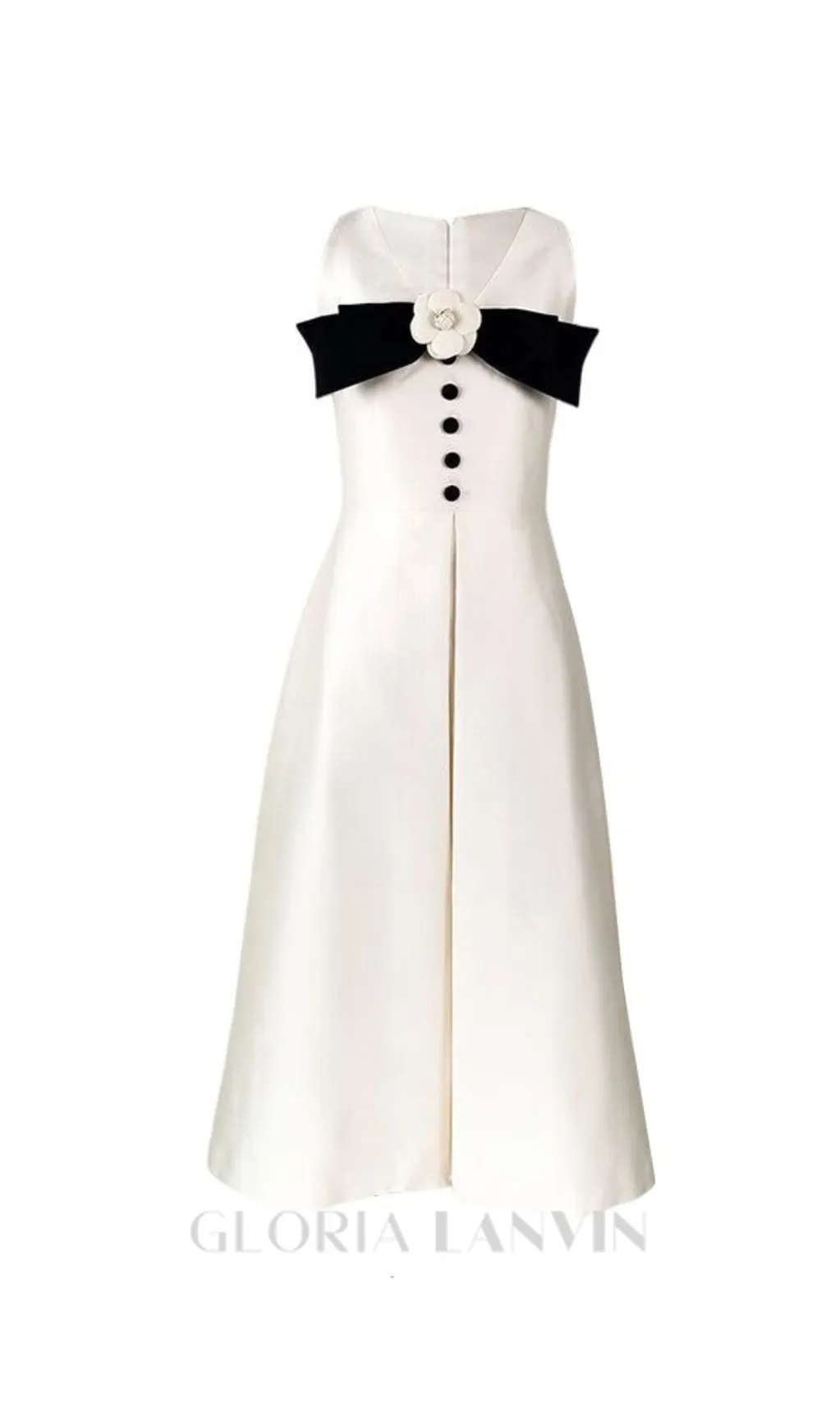flower embellished bow midi dress in white Gloria Lanvin