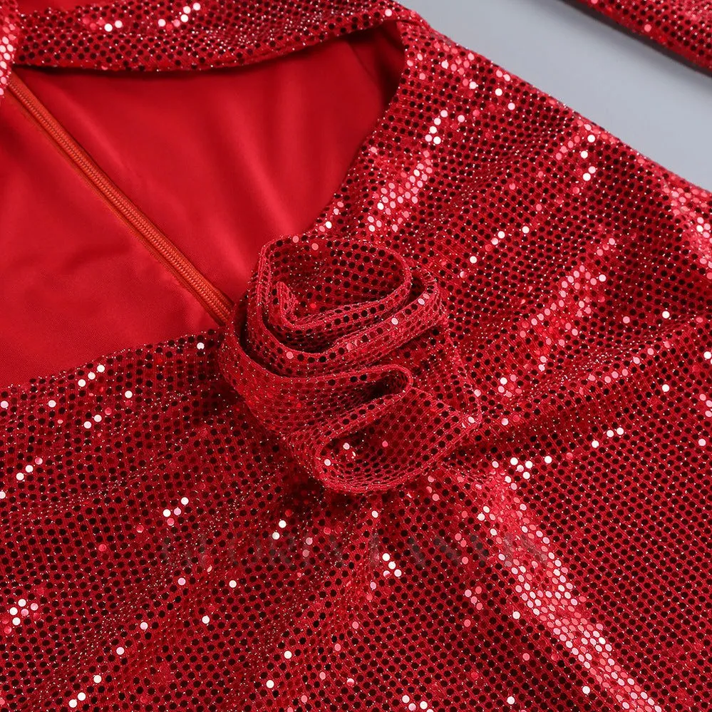 FLOWER EMBELLISHED CUTOUT SEQUIN MAXI DRESS IN RED Gloria Lanvin