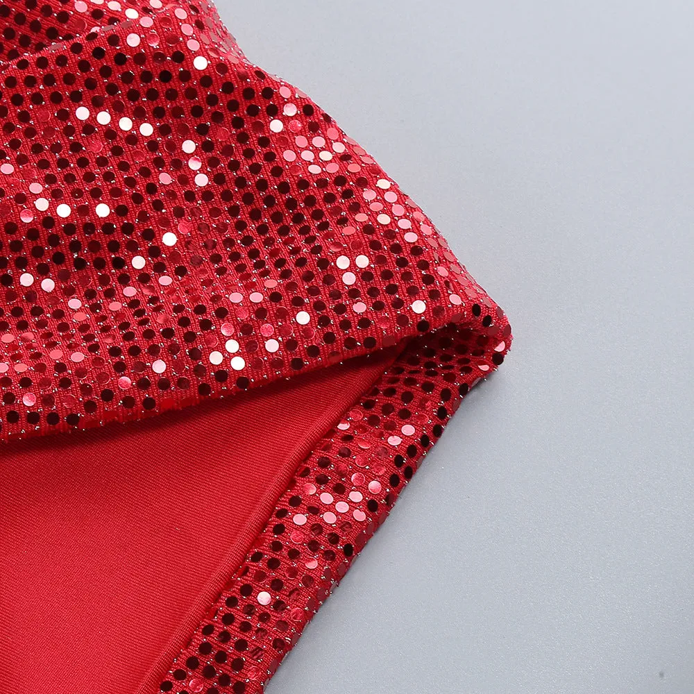 FLOWER EMBELLISHED CUTOUT SEQUIN MAXI DRESS IN RED Gloria Lanvin
