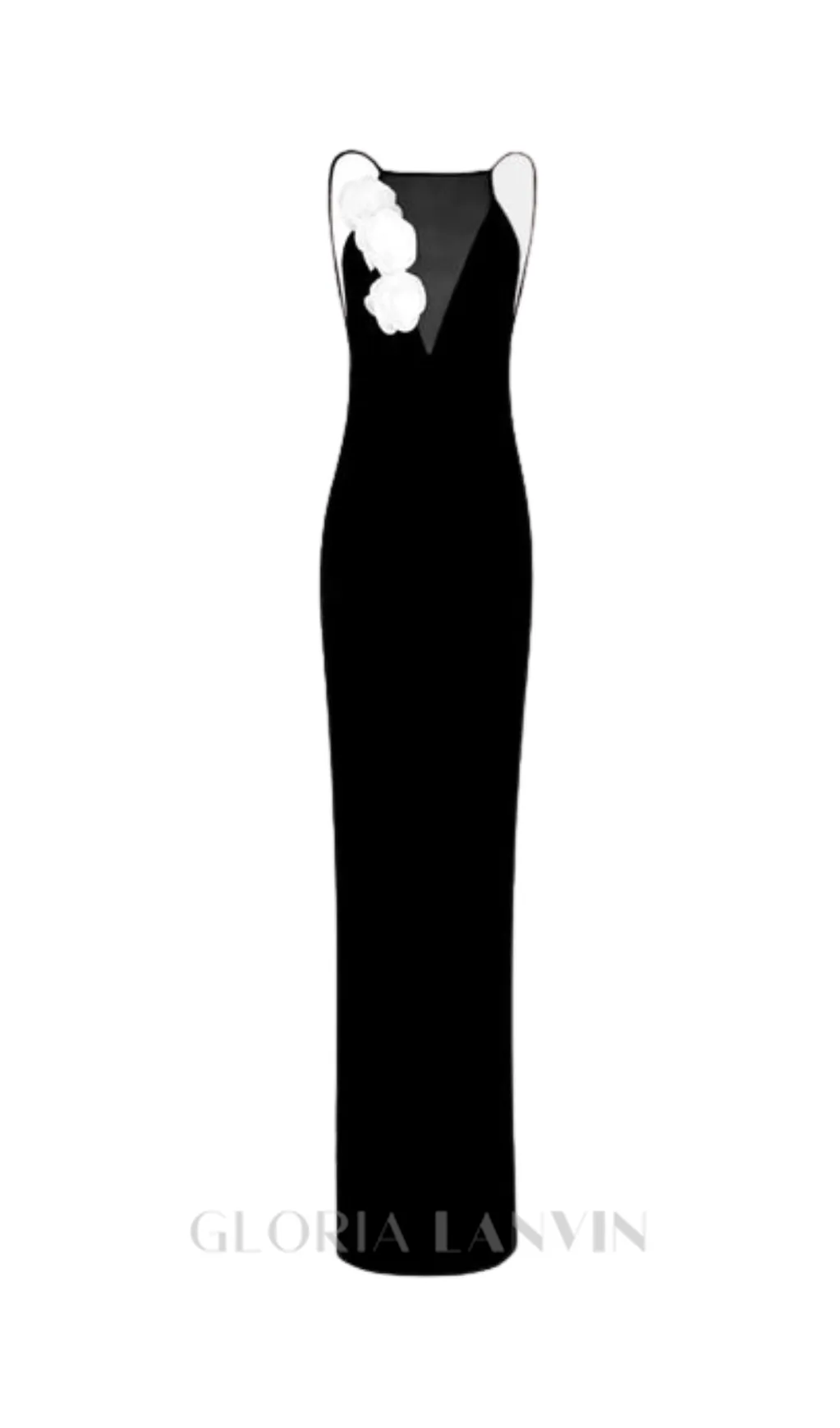 FLOWER EMBELLISHED MESH MAXI DRESS IN BLACK Gloria Lanvin