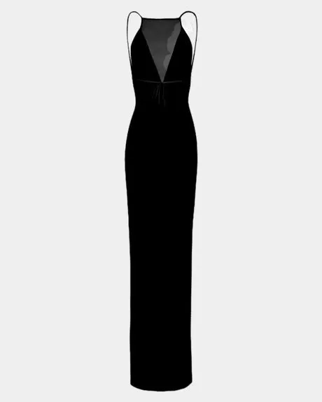 FLOWER EMBELLISHED MESH MAXI DRESS IN BLACK Gloria Lanvin