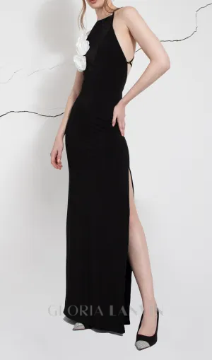 FLOWER EMBELLISHED MESH MAXI DRESS IN BLACK Gloria Lanvin