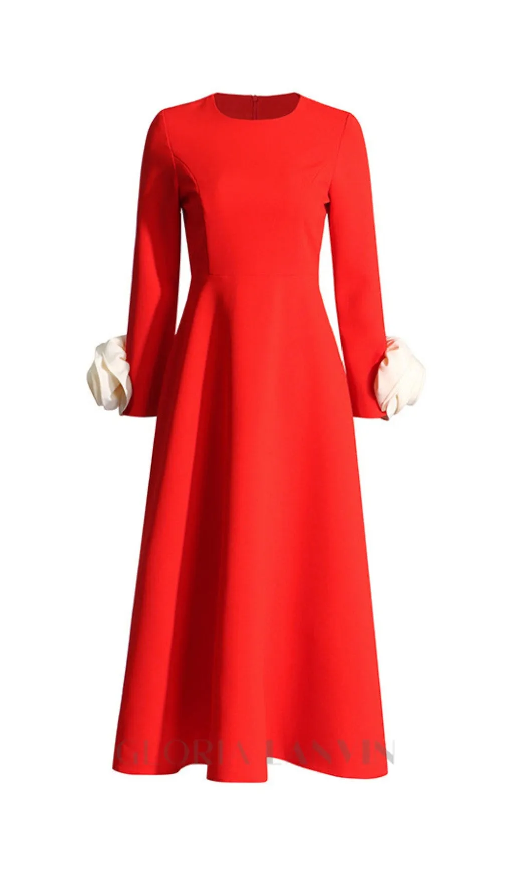 FLOWER EMBELLISHED MIDI DRESS IN RED Gloria Lanvin