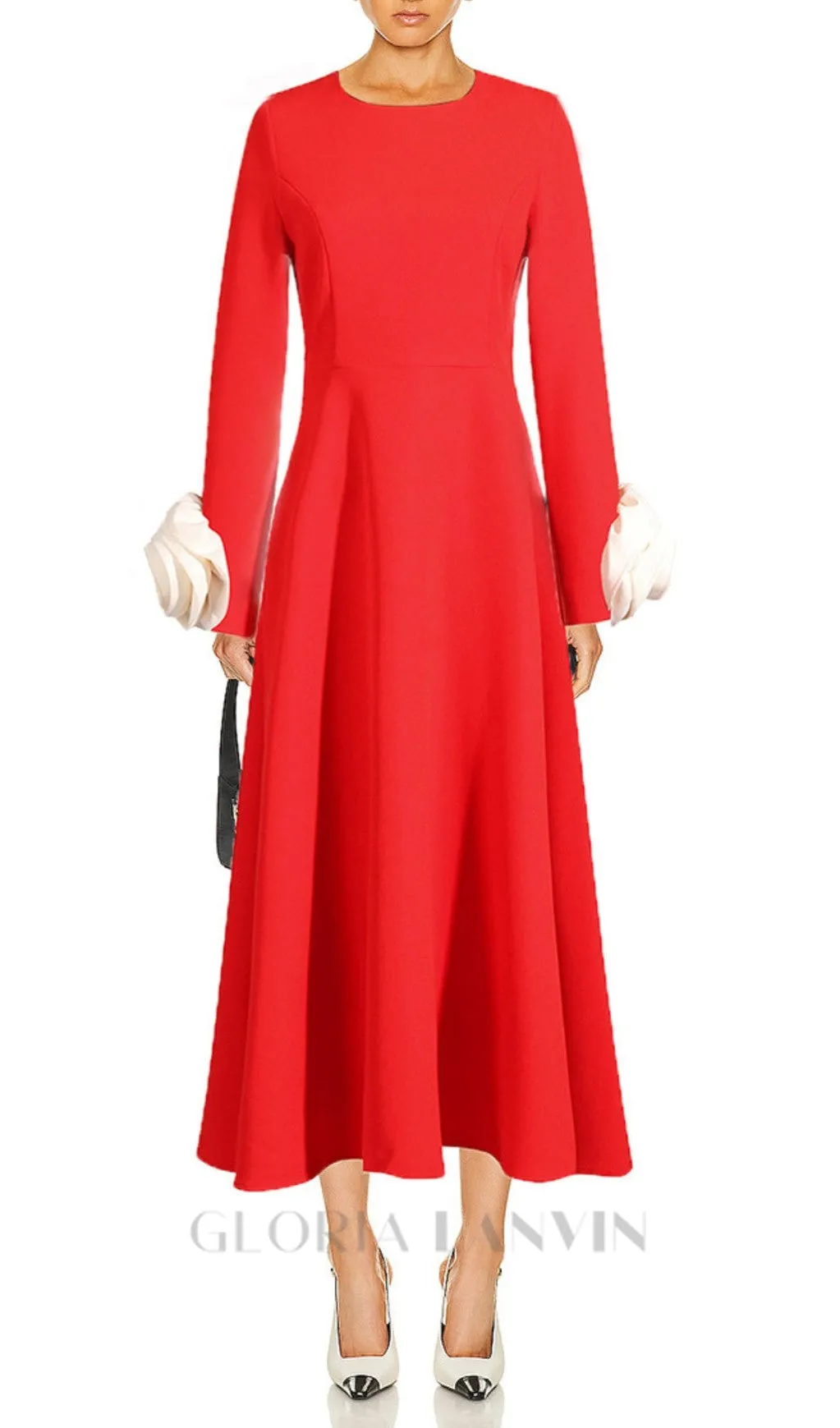 FLOWER EMBELLISHED MIDI DRESS IN RED Gloria Lanvin