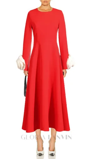 FLOWER EMBELLISHED MIDI DRESS IN RED Gloria Lanvin