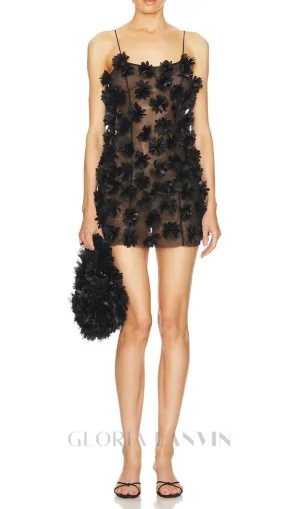 flower embellished Mini Dress in black Gloria Lanvin