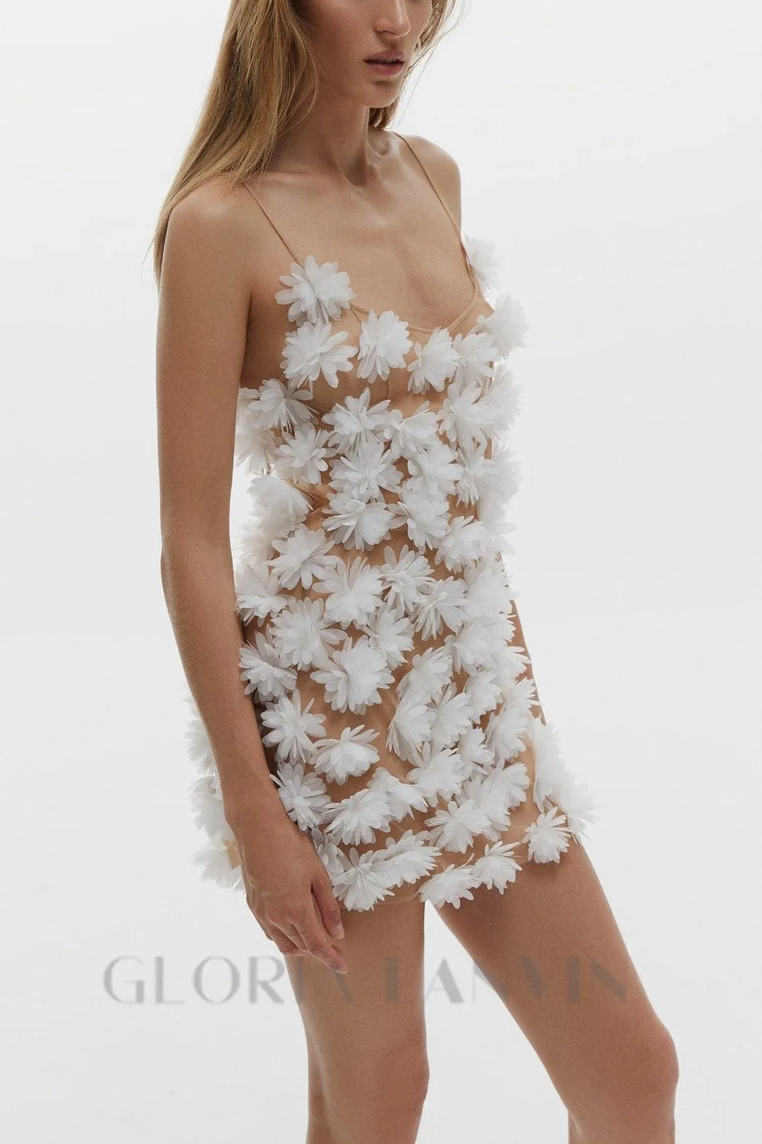 flower embellished Mini Dress in white Gloria Lanvin