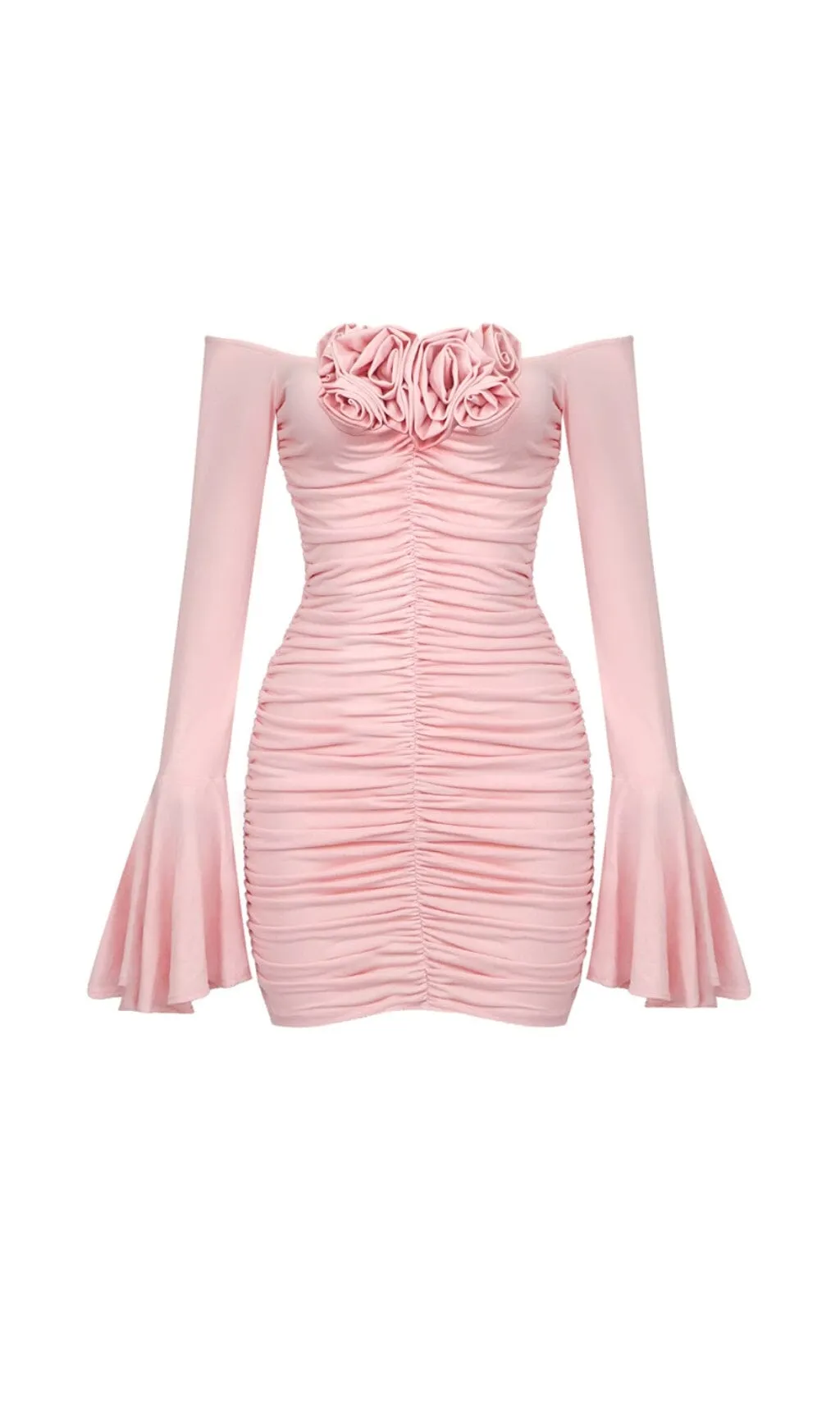 FLOWER-EMBELLISHED RUCHED MINI DRESS IN COTTON CANDY Gloria Lanvin