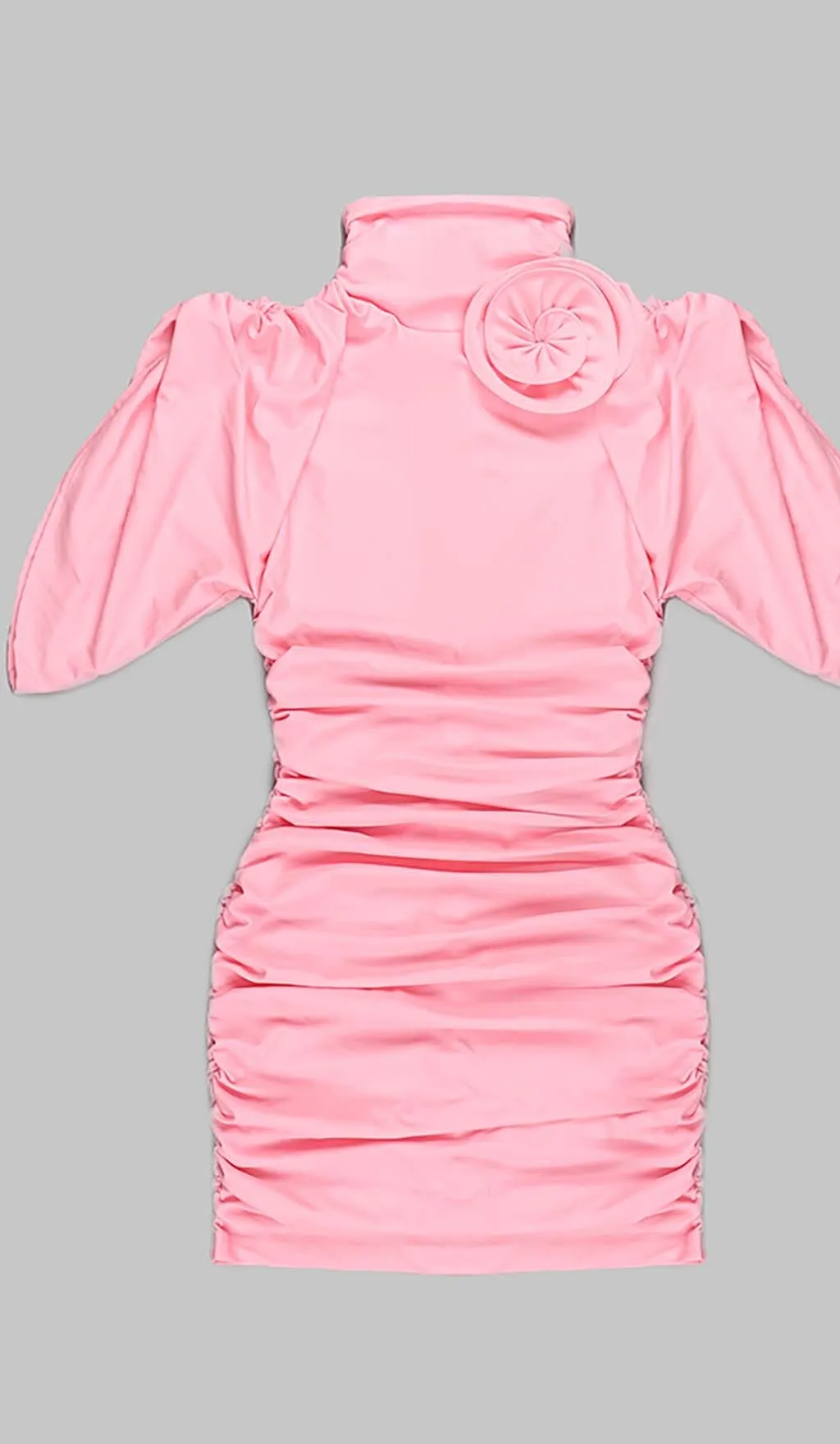 FLOWER-EMBELLISHED RUCHED MINI DRESS IN PINK Gloria Lanvin