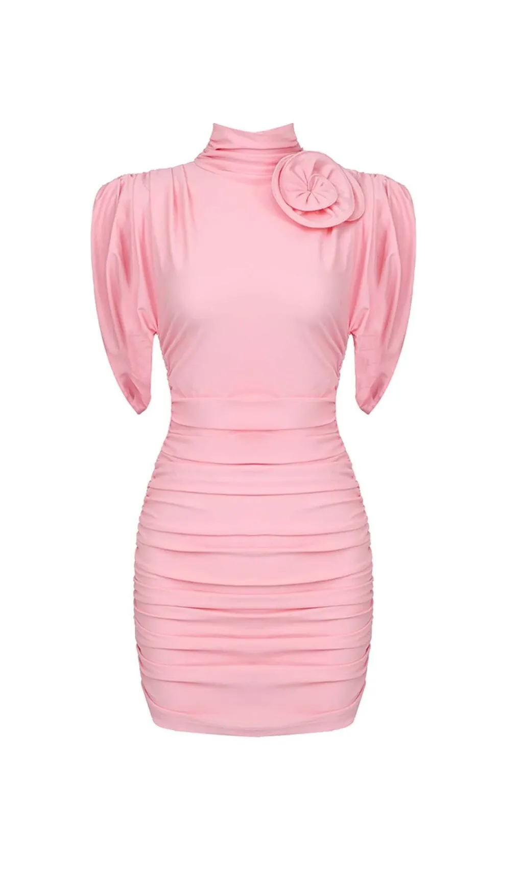 FLOWER-EMBELLISHED RUCHED MINI DRESS IN PINK Gloria Lanvin
