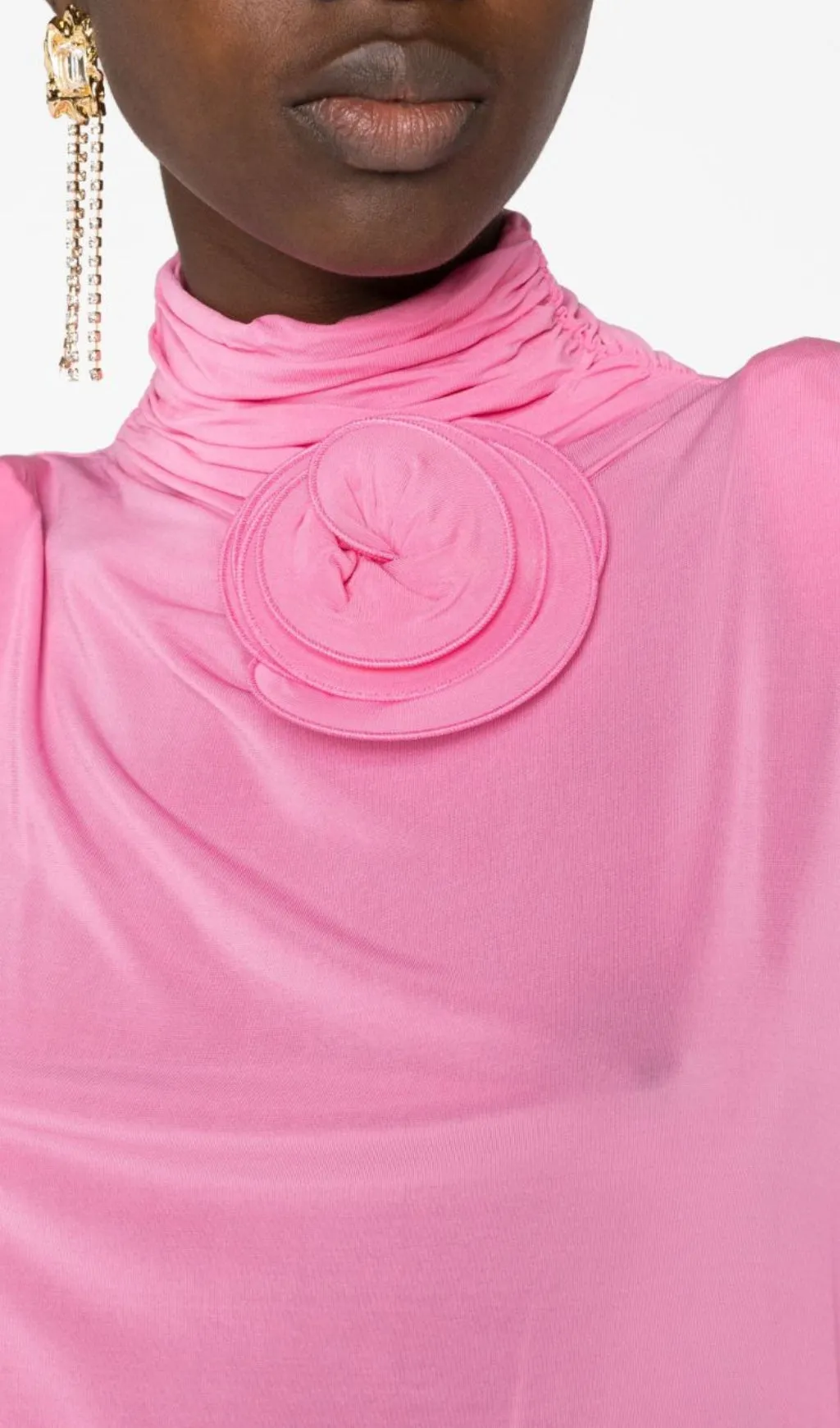 FLOWER-EMBELLISHED RUCHED MINI DRESS IN PINK Gloria Lanvin