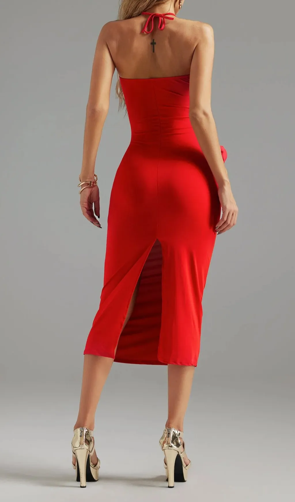 Flower Halter Cut Out Dress in red Gloria Lanvin