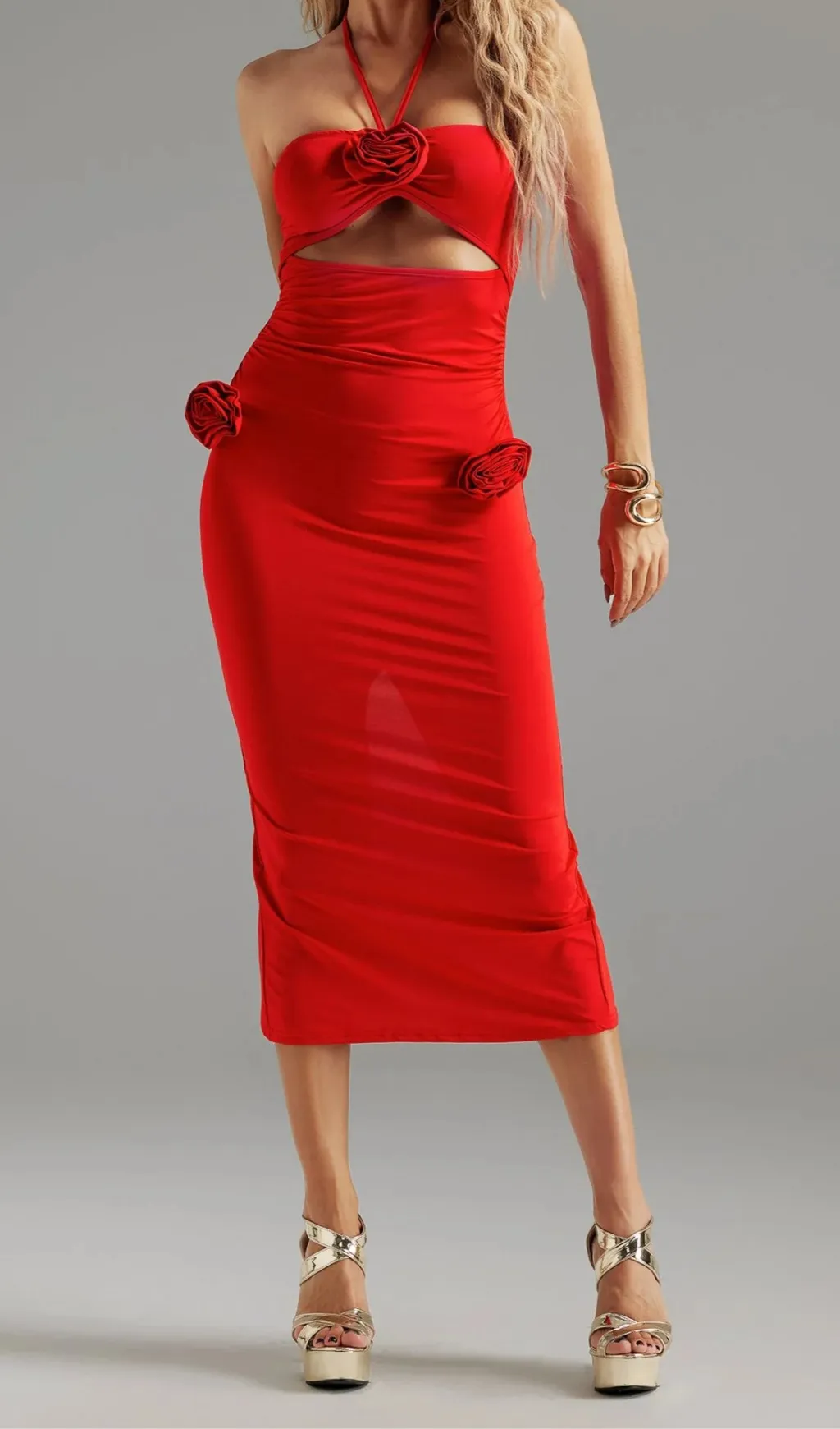 Flower Halter Cut Out Dress in red Gloria Lanvin
