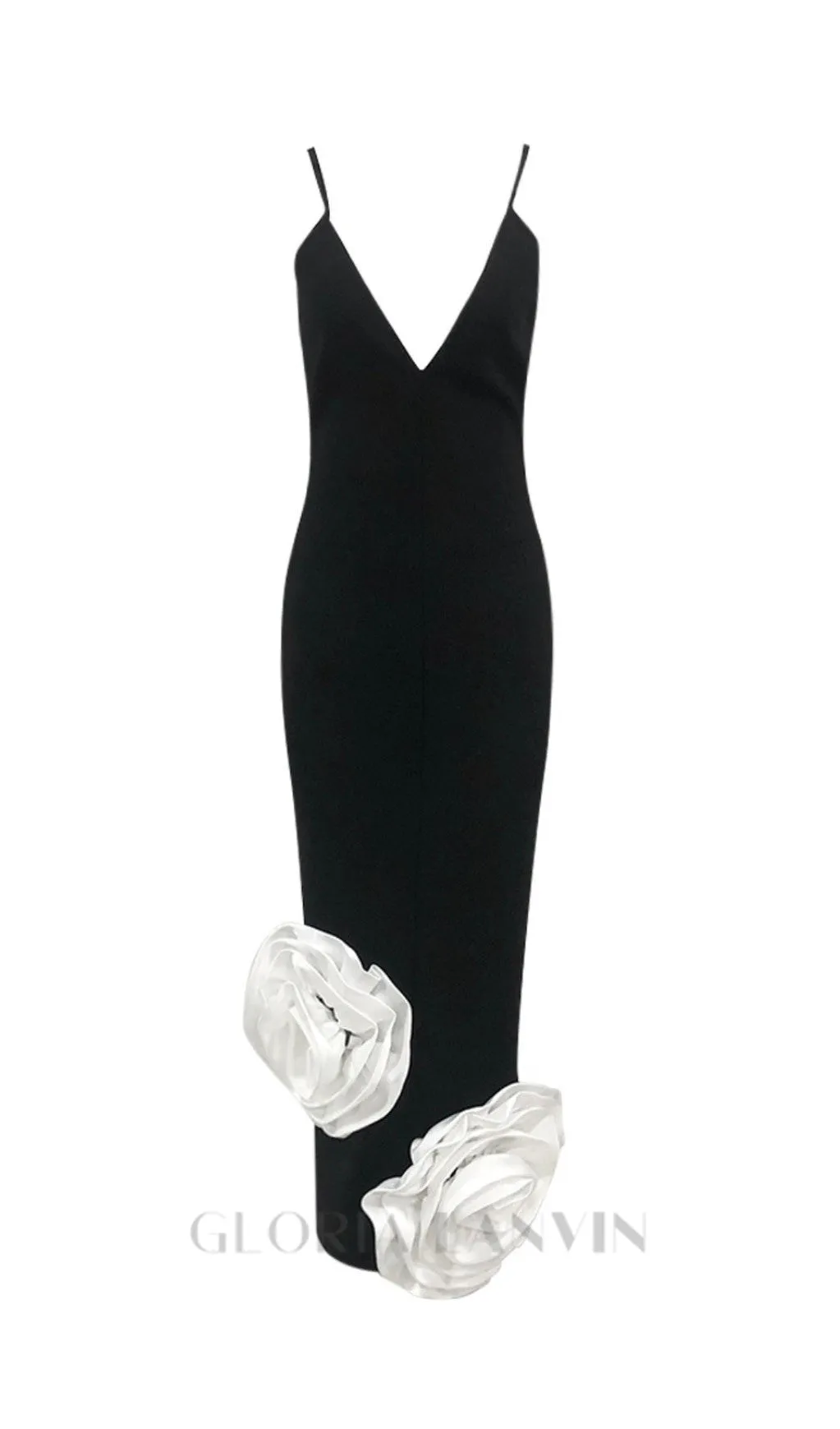 FLOWER HEM MIDI DRESS IN BLACK Gloria Lanvin