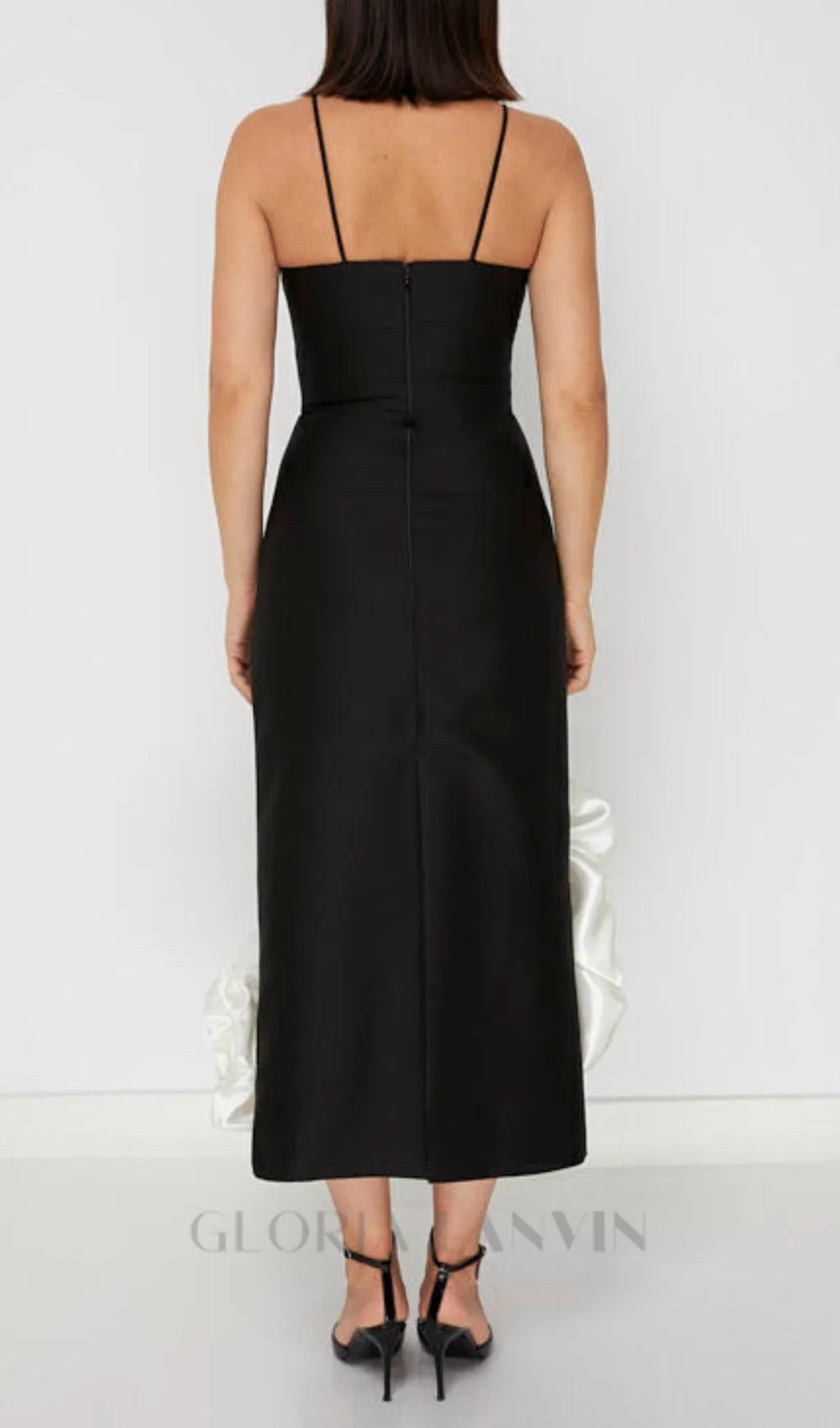 FLOWER HEM MIDI DRESS IN BLACK Gloria Lanvin