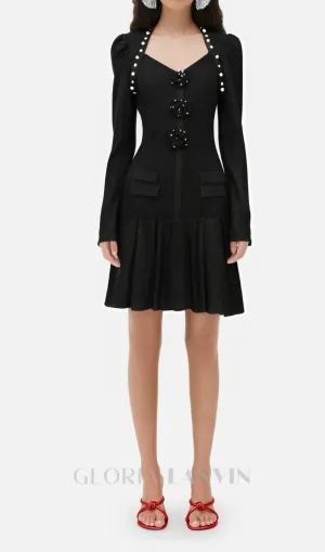flower knit mini dress in black Gloria Lanvin