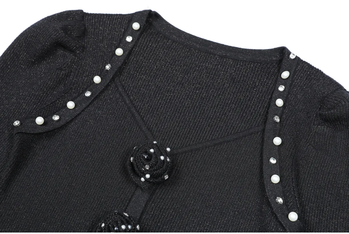 flower knit mini dress in black Gloria Lanvin