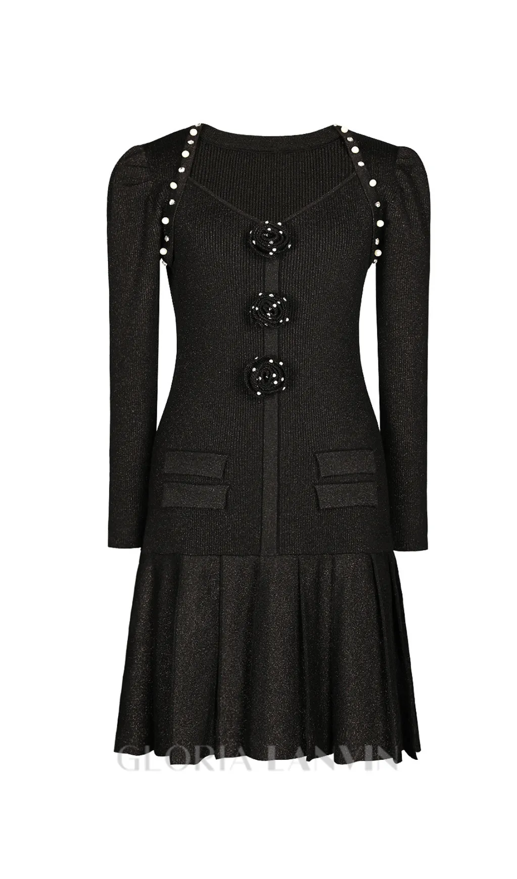 flower knit mini dress in black Gloria Lanvin