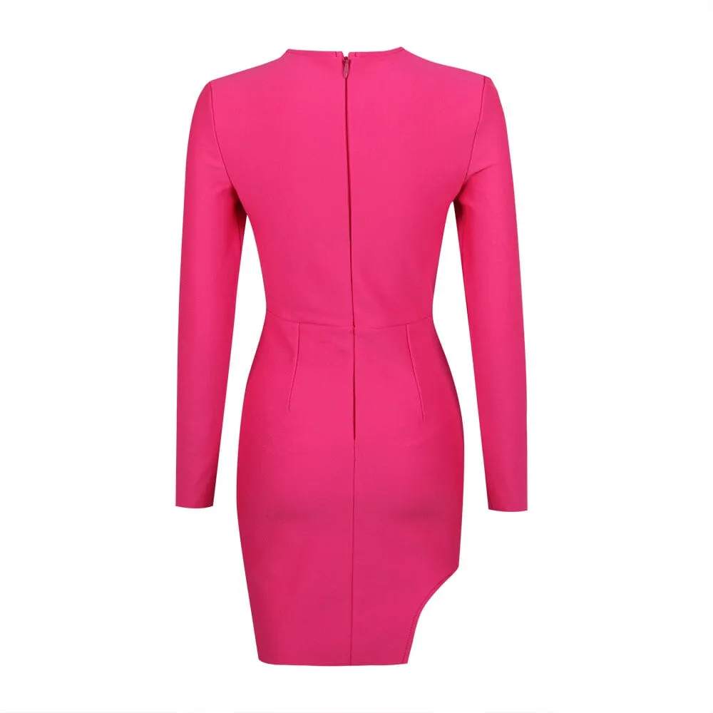 FLOWER LONG SLEEVE MINI BANDAGE DRESS IN RED Gloria Lanvin