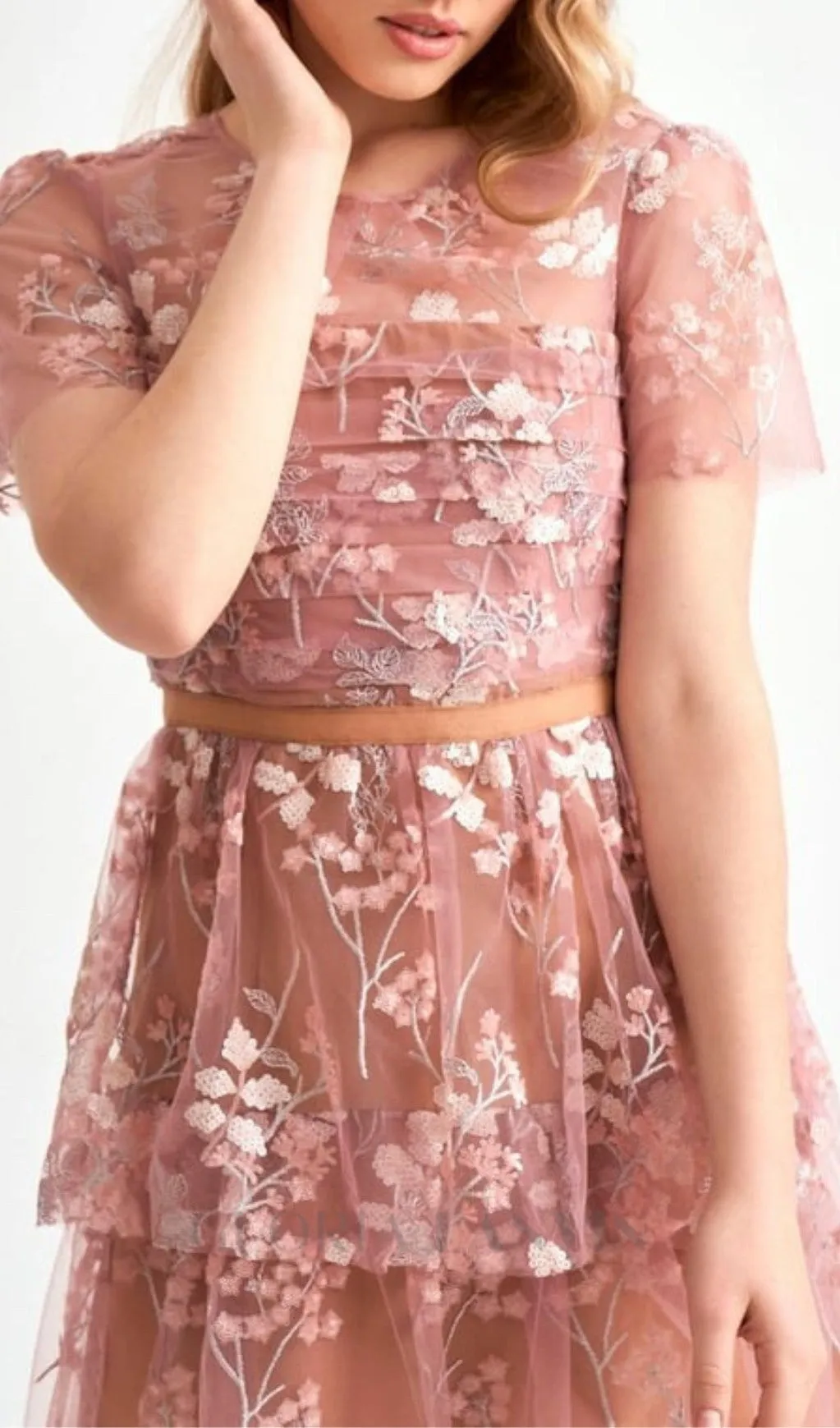FLOWER MESH TIERED MINI DRESS Gloria Lanvin