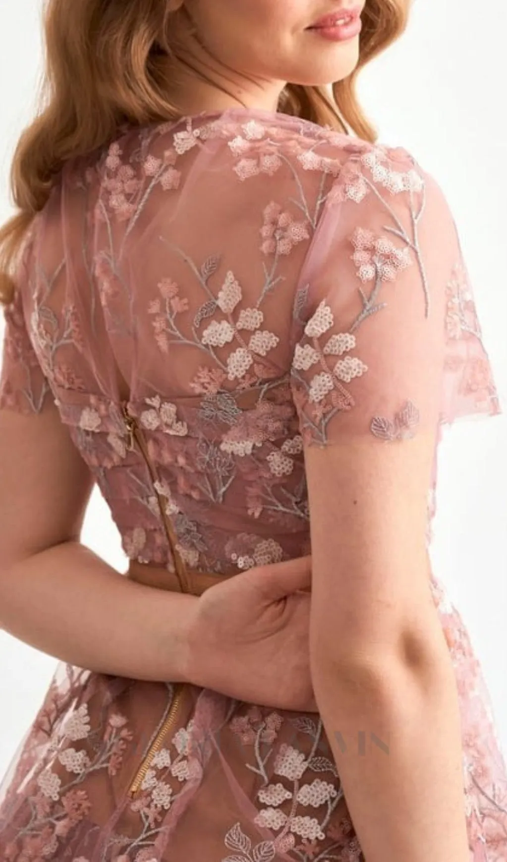 FLOWER MESH TIERED MINI DRESS Gloria Lanvin