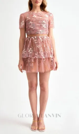 FLOWER MESH TIERED MINI DRESS Gloria Lanvin