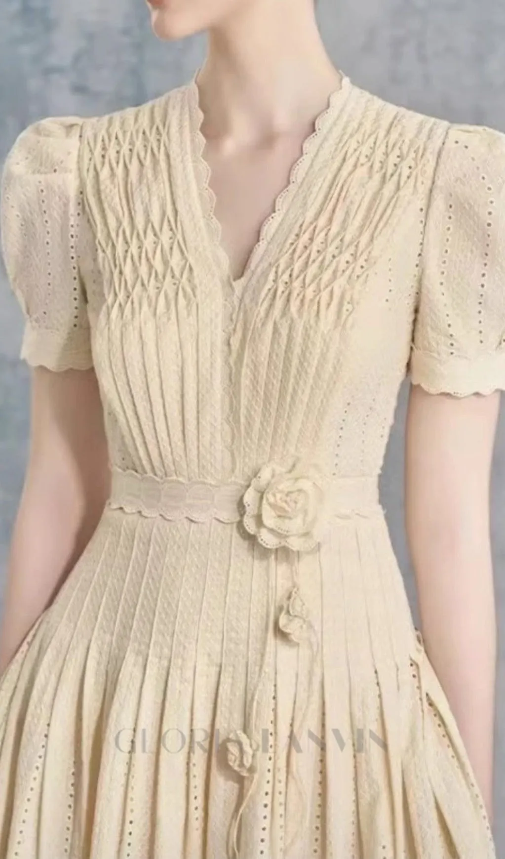 flower pleated mini dress in apricot Gloria Lanvin