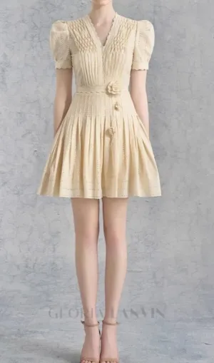 flower pleated mini dress in apricot Gloria Lanvin
