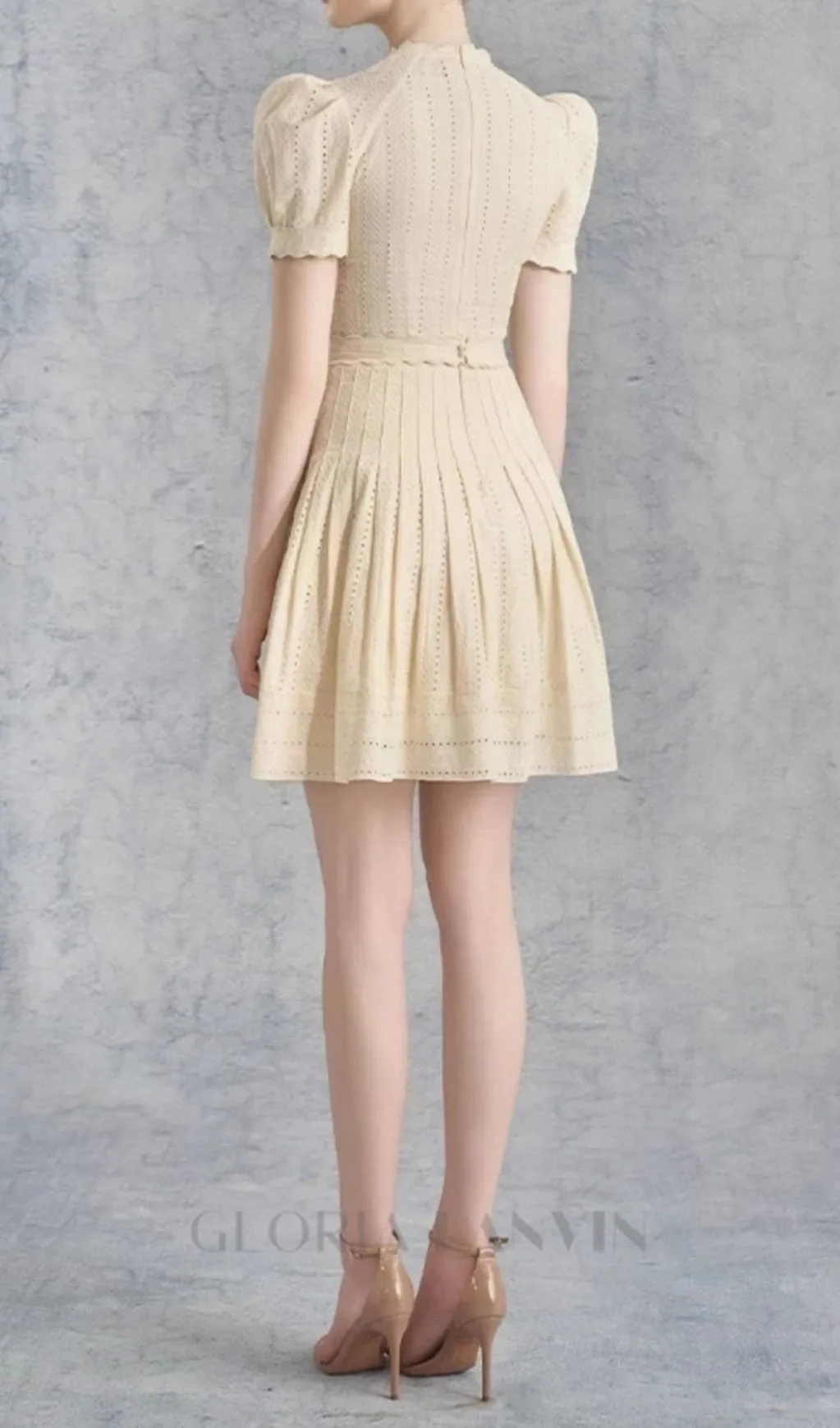 flower pleated mini dress in apricot Gloria Lanvin