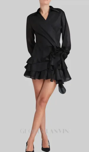 flower ruffle ribbon mini dress in black Gloria Lanvin