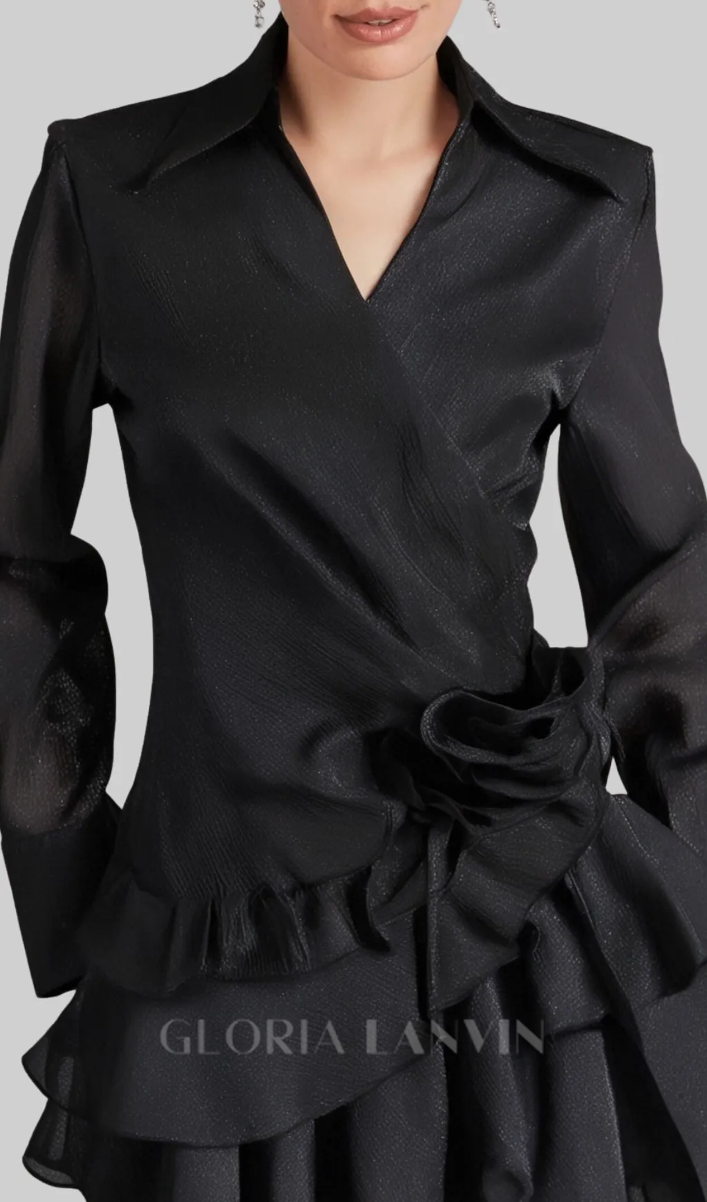 flower ruffle ribbon mini dress in black Gloria Lanvin
