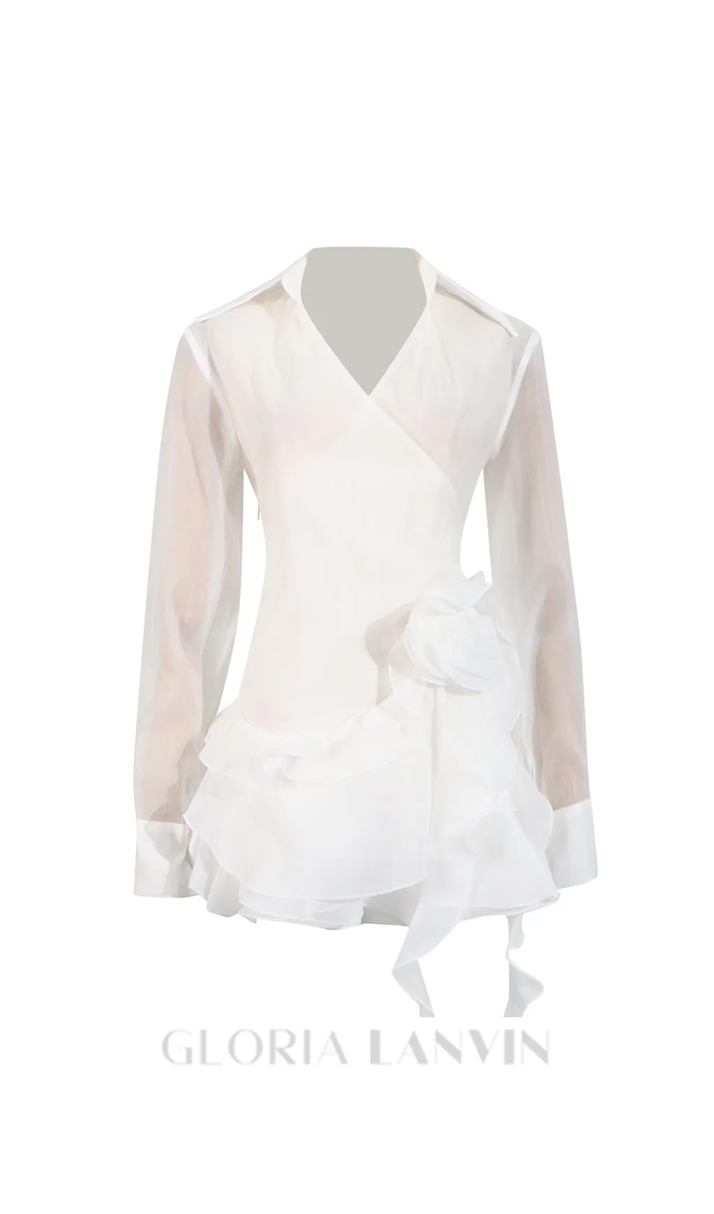 flower ruffle ribbon mini dress in white Gloria Lanvin